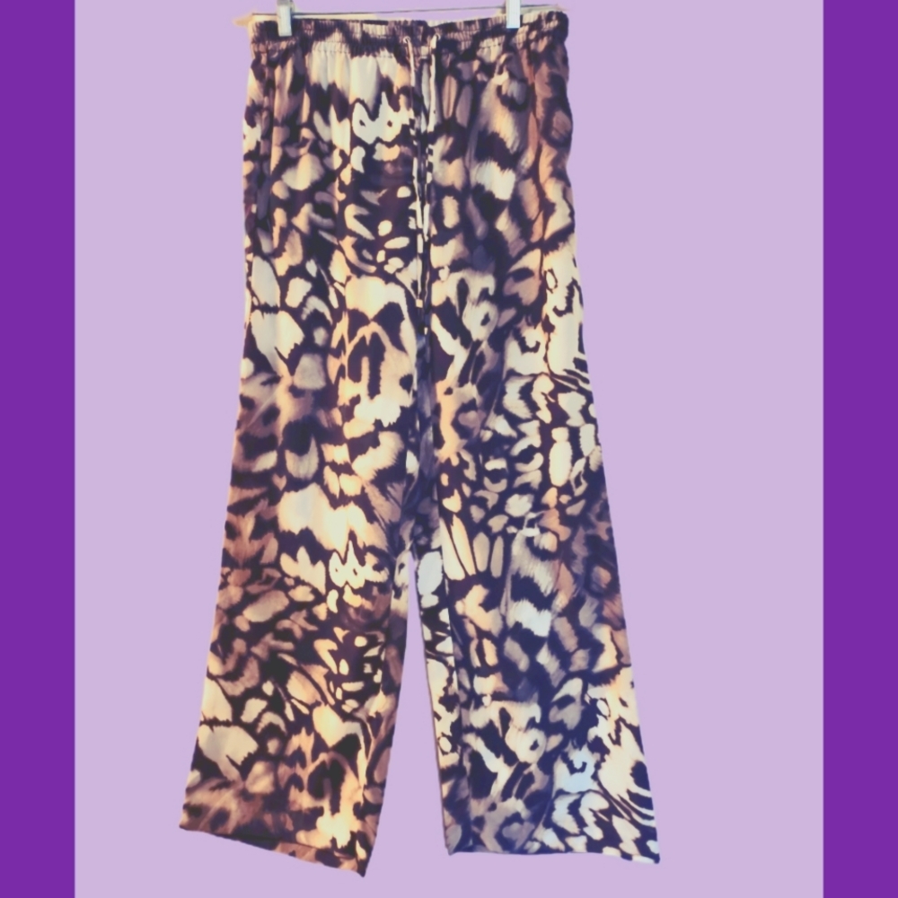 CALVIN KLEIN ABSTRACT PRINT WIDE LEG LIGHTWEIGHT PANTS - Picture 3 of 6